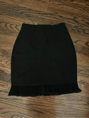 Ann Taylor LOFT Black Pencil Skirt with Pleated Ruffle Hem